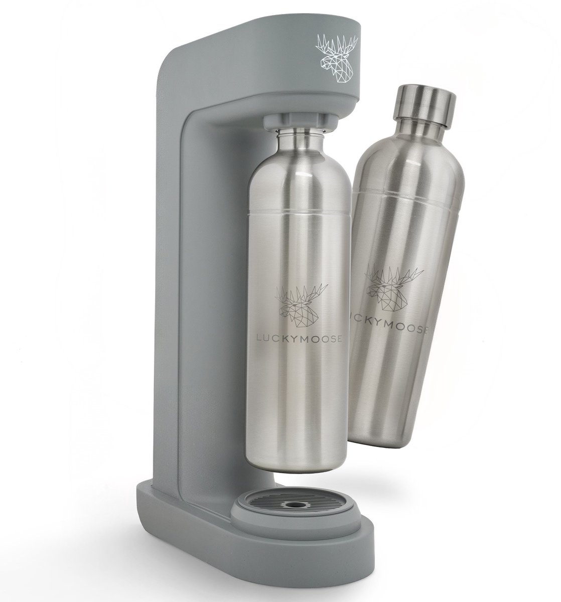 Luckymoose Bruiswatertoestel - Infinity - Soda Maker met 2x 1,25L RVS Drinkfles Zilver - Bruiswater Machine - Grijs
