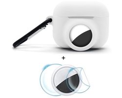 2 in 1 AirPods Pro 3 en Airtag Case - Beschermhoes - AirPods Pro 3 Cover - AirPods Pro 3 AirTag Hoesje - tracker - hoesje geschikt voor Apple Airpods Pro 3 - wit - met screenprotector