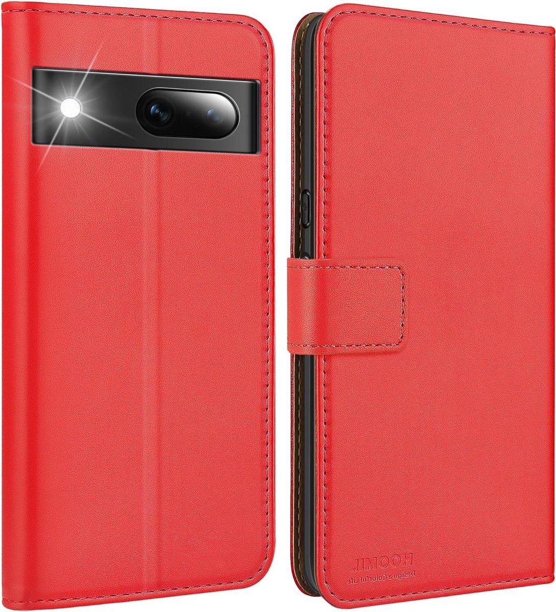 E-Ambar - Luxe lederen MagFlip hoes voor Google Pixel 7A, inklapbaar en rood