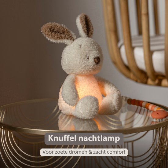 Nattou TEDDY Baby Nachtlampje Konijn - 19 cm - Zachte Baby knuffel - Baby cadeau - Beige