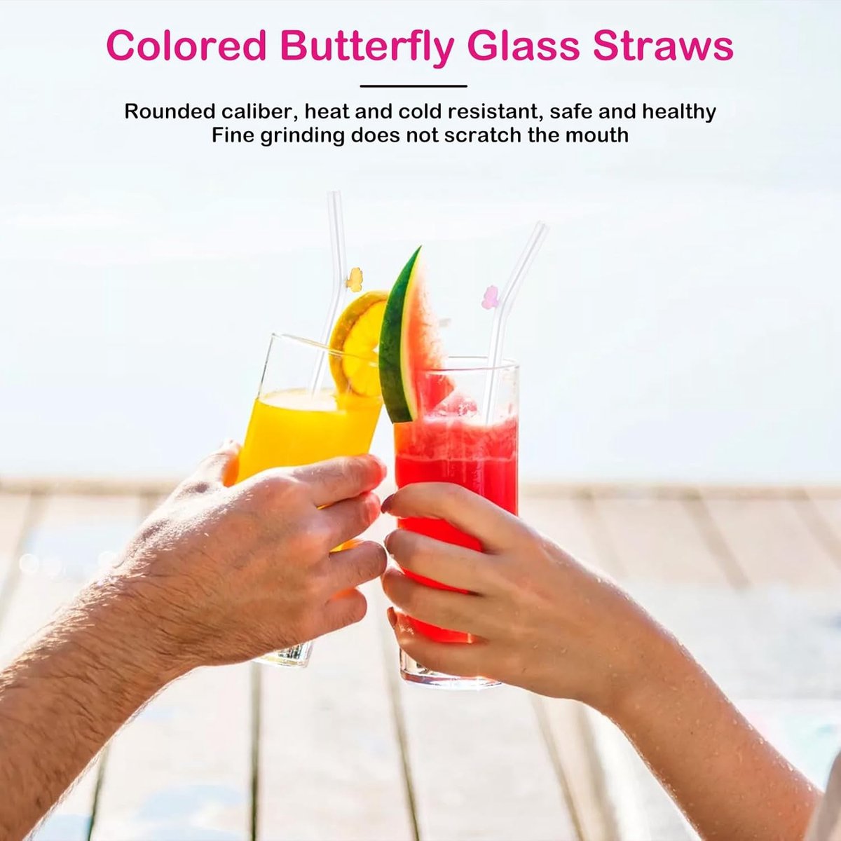 Herbruikbare Glazen Rietjes - Set van 6 - Multicolor Vlinders Versierd - Eco-Vriendelijke Gebogen Drinkrietjes voor Smoothies Milkshake Cocktail (20cm, Helder) — cadeau in Koken & Dineren - foto 7