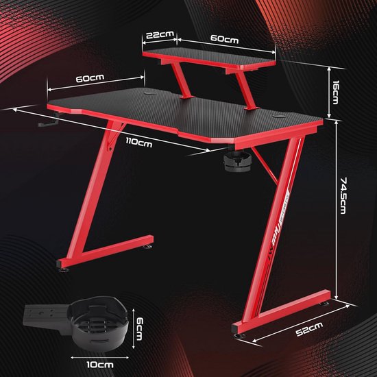 Ergonomische Gaming Desk met Koolstofvezel Tafelblad en Verstelbare Monitorplank — afbeelding 2