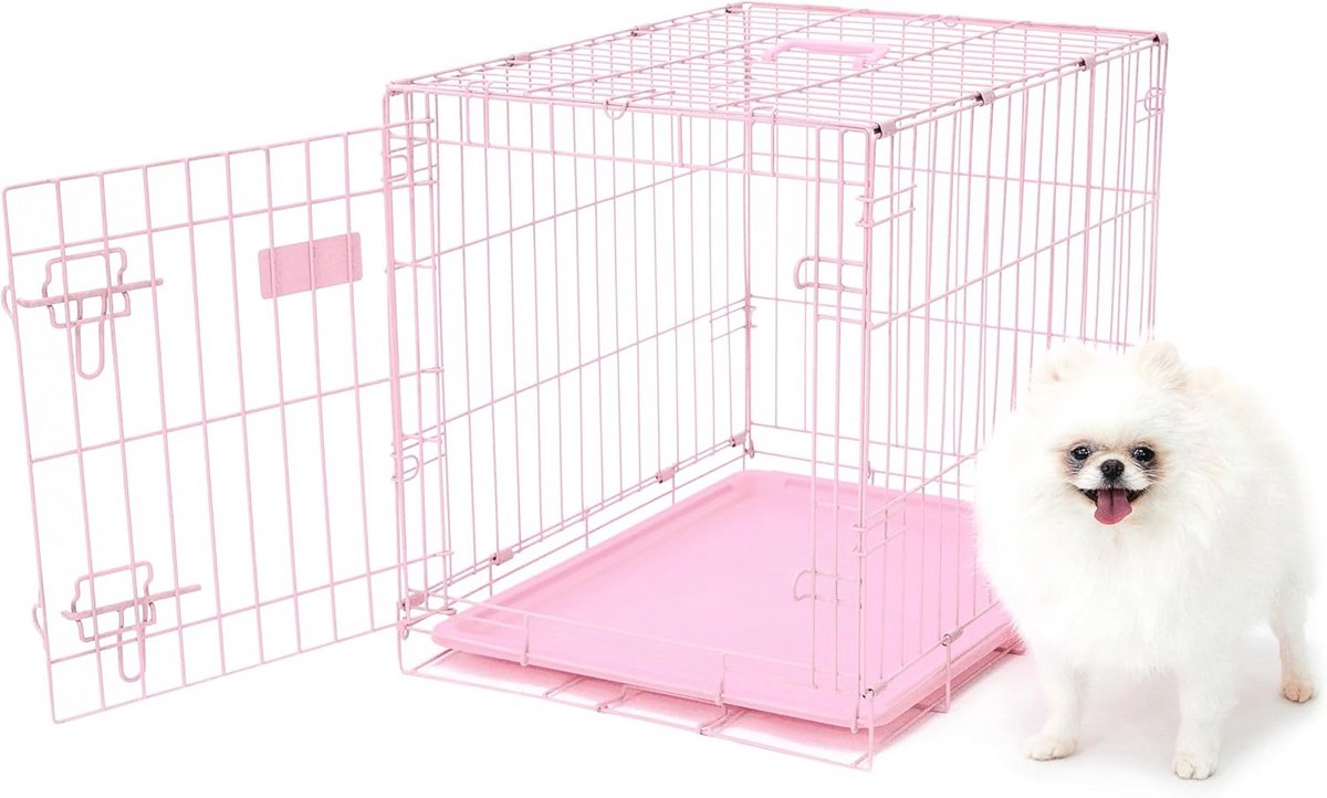 Roze Veilig en Compact Hondenbench met Enkele Deur voor Kleine Honden