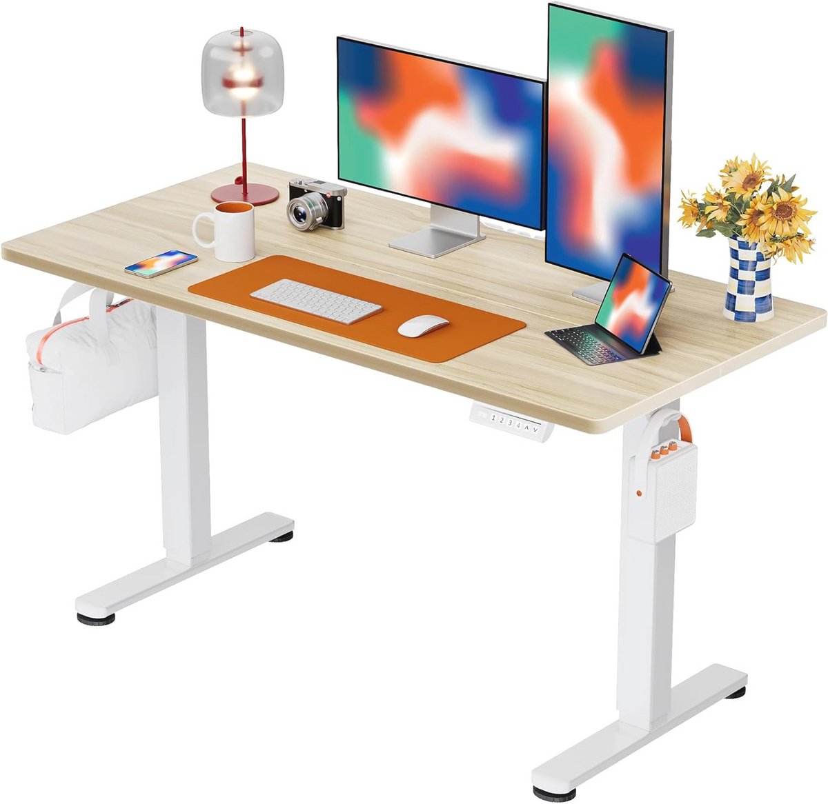 Hoogte Verstelbaar Elektrisch Zit-Sta Bureau 120 x 60 cm Met Splitplank en Slim Paneel