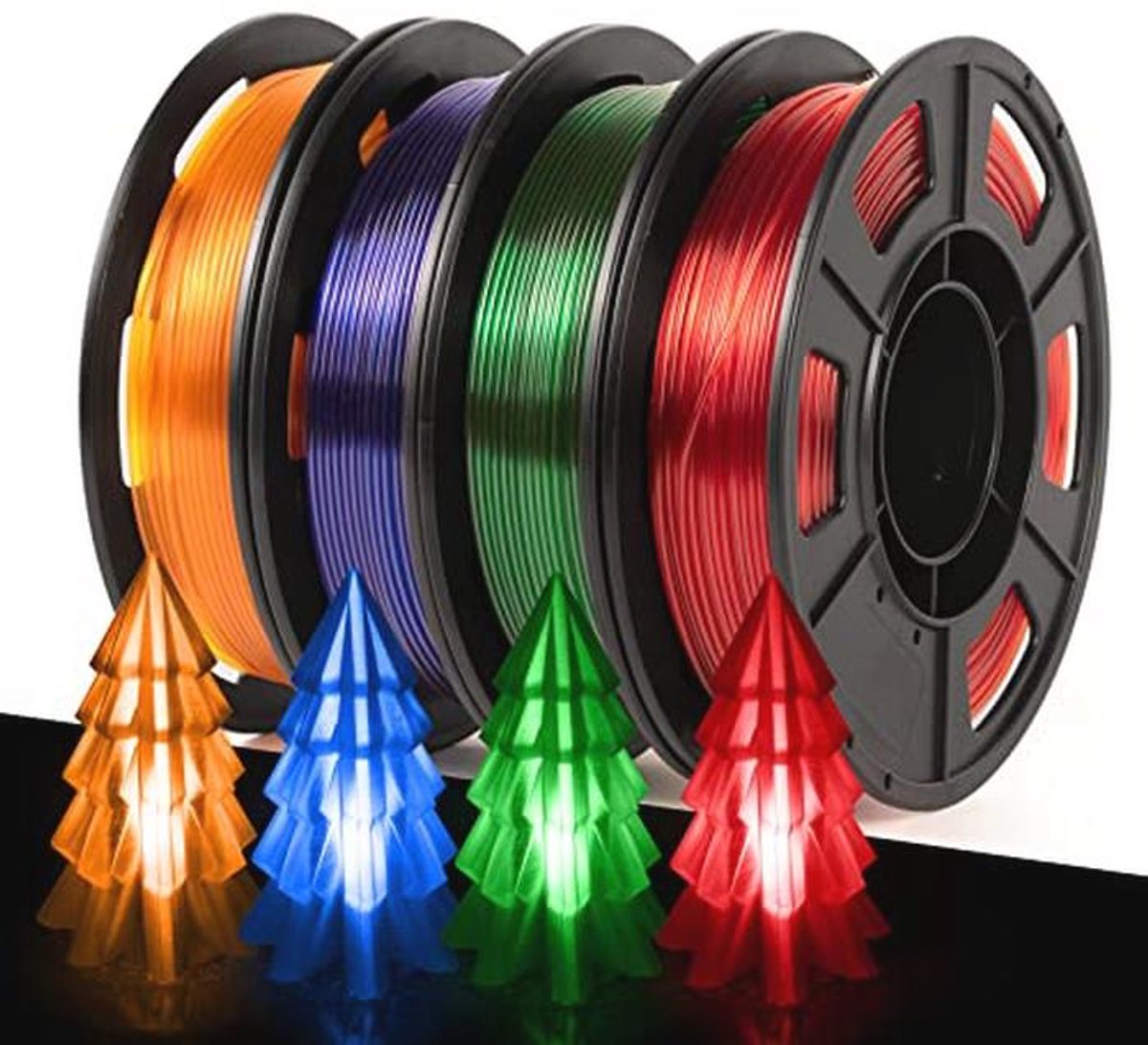 PETG Filament 1.75mm - Transparant Bicolor 3D Printer Filament Set - 250g Spoel (4 Stuks)