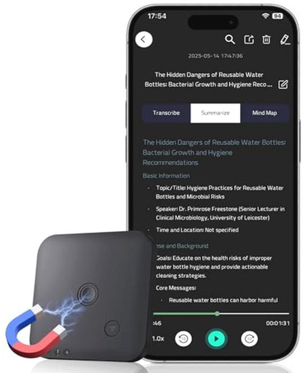 Digitale spraakrecorder met AI spraakherkenning en 64 GB geheugen