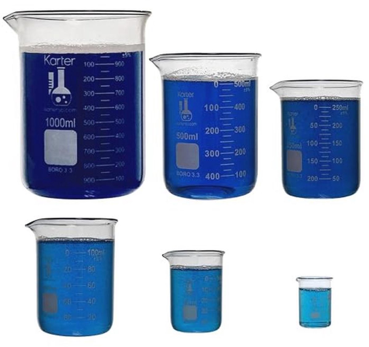 Borosilicaatglas maatbekerset - 5-delige set 50, 100, 250, 500, 1000 ml