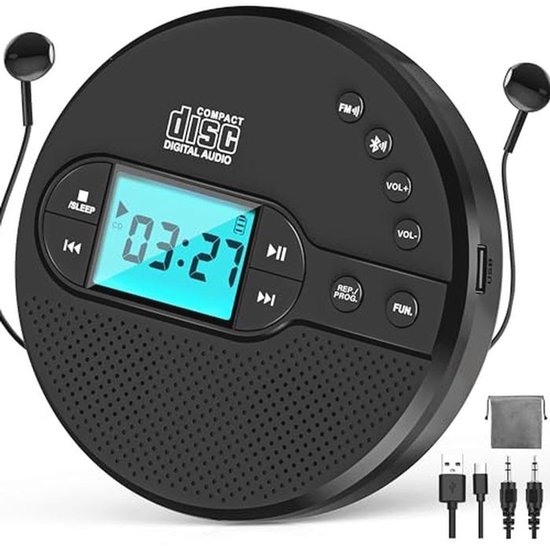 KLIM Journey Portable CD Player Walkman With Long Lasting Battery NEW 2024 Headphones Radio Fm Compatible Mp3 Sd Card Transmitter Bluetooth Ideal For Cars 811113750