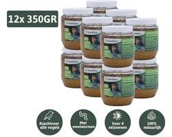 Famiflora pindakaas meelwormen 12x 350GR - Met meelwormen voor extra aantrekkingskracht en voedingswaarde - Geschikt voor alle tuinvogels zodat iedereen mee kan genieten