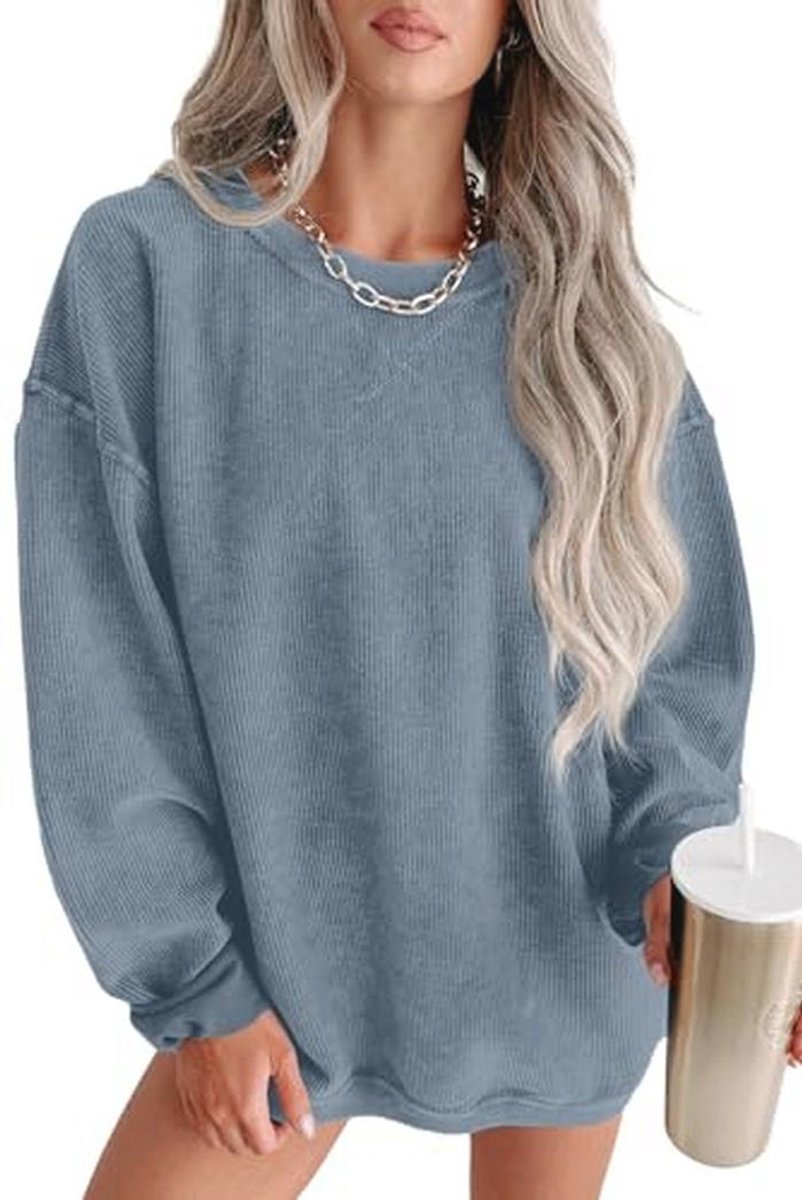 Oversized Dames Sweatshirts - Casual Corduroy Truien met Lange Mouwen en Ronde Hals
