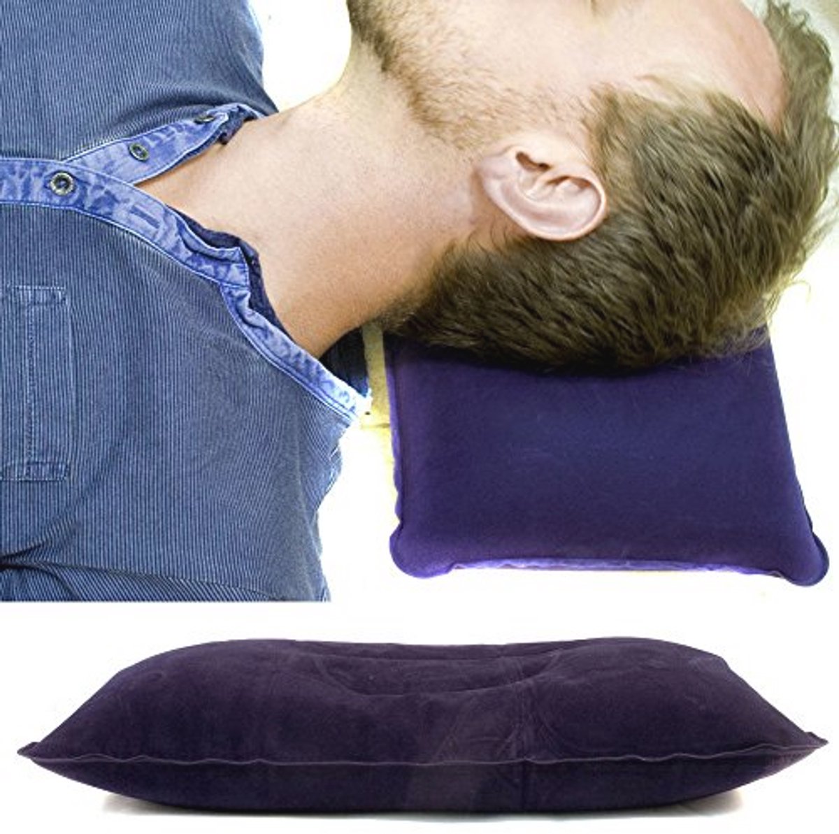 Opvouwbare en opblaasbare reiskussens set van 2 - Blauw - 38 x 25 cm