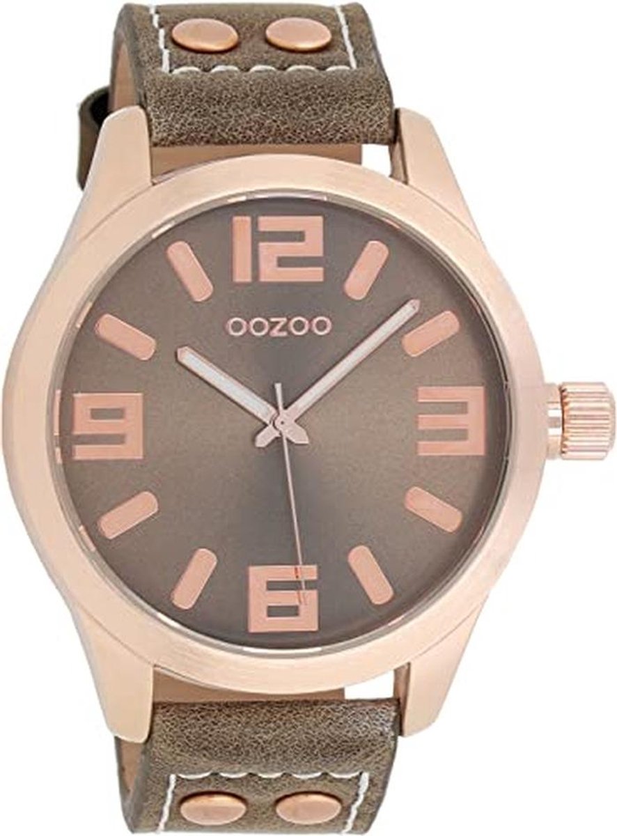 Roze goudkleurige horloge met taupe leren band