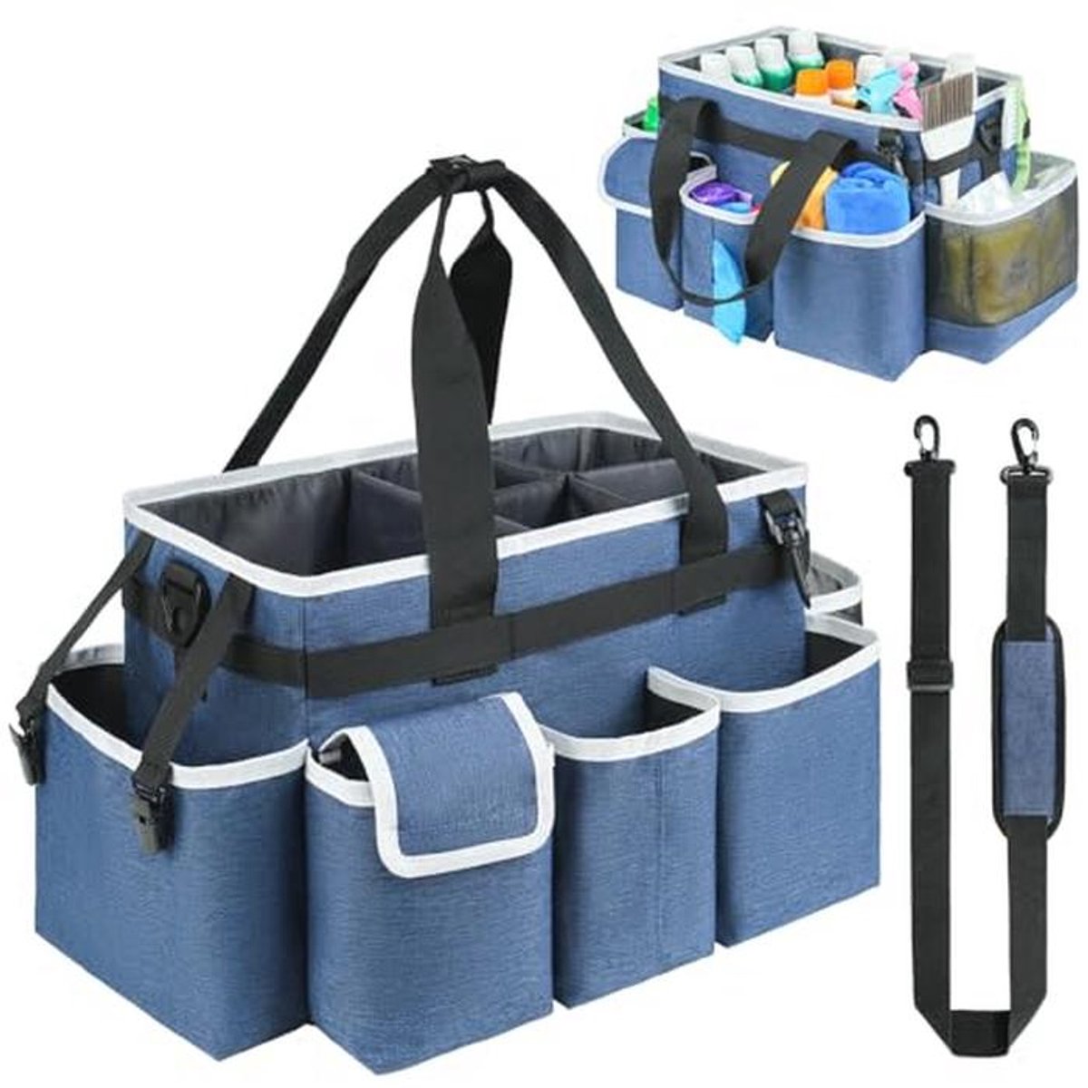 Schoonmaakcaddy voor huishoudsters - reinigingszak en organizer met handvat - blauw