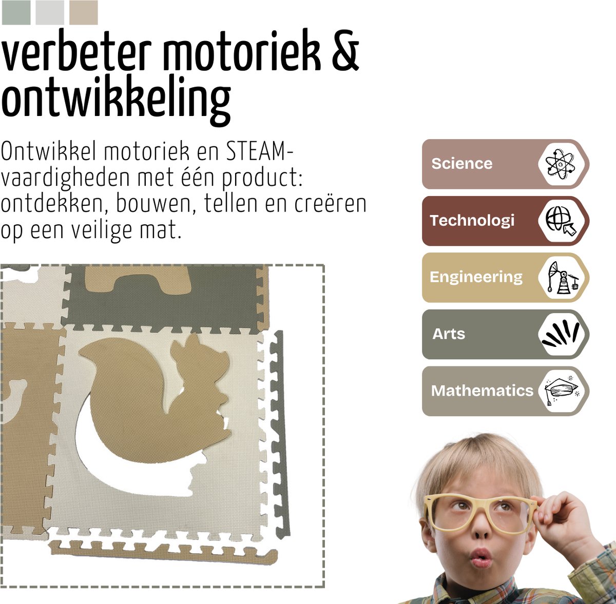 Roosly Speelmat Baby - Speelkleed Baby - babygym - kruipmat - playmat - Foam vloerpuzzel 180 x 180 cm - Inclusief Opbergtas - speelgoed - Veilig & Zacht - Pastel beige & groen — afbeelding 3