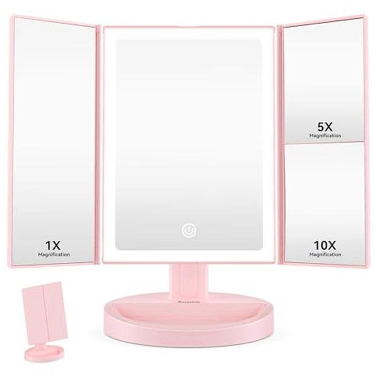 Opvouwbare Oplaadbare Make-up Spiegel met Dimbaar LED Licht en 3 Lichtkleuren
