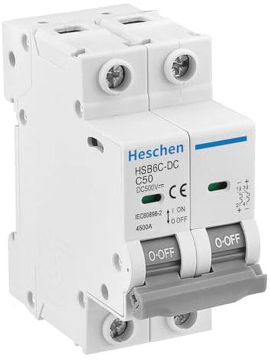 Miniatuur DC stroomonderbreker 2 Polen tot 50A voor zonne-energie systemen