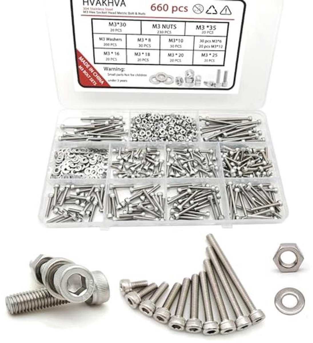 M3 Schroevenassortiment - 660 Stuks Roestvrijstalen Binnenzeskantschroeven (Metrische Machineschroeven)