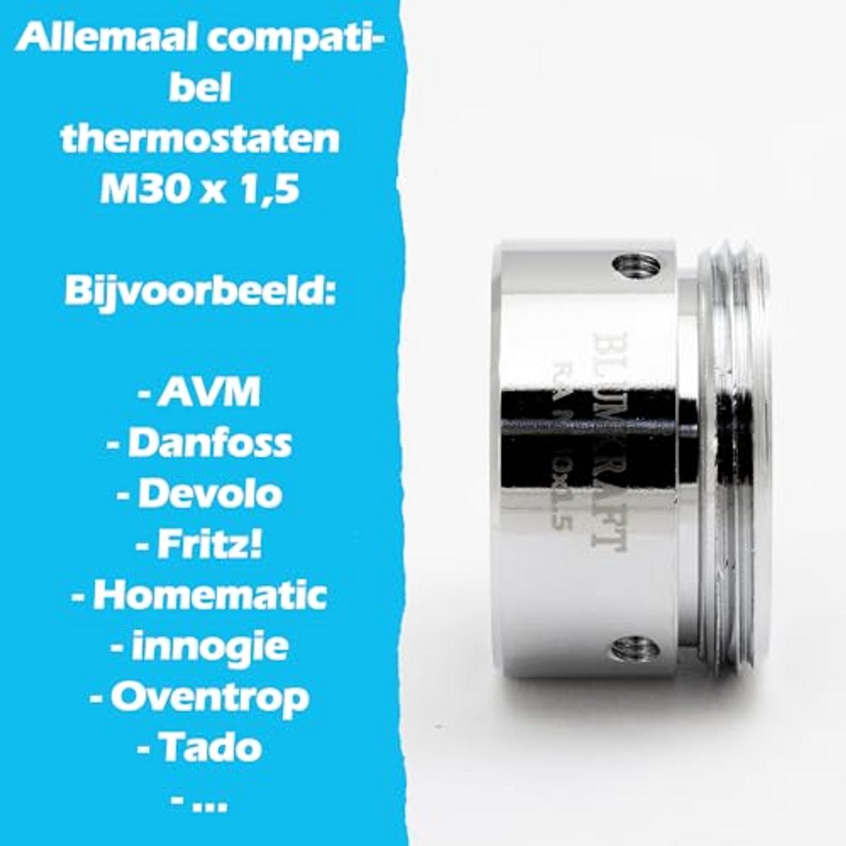 Radiatoradapter compatibel met Danfoss RA naar M30 x 1,5 thermostaat aansluiting