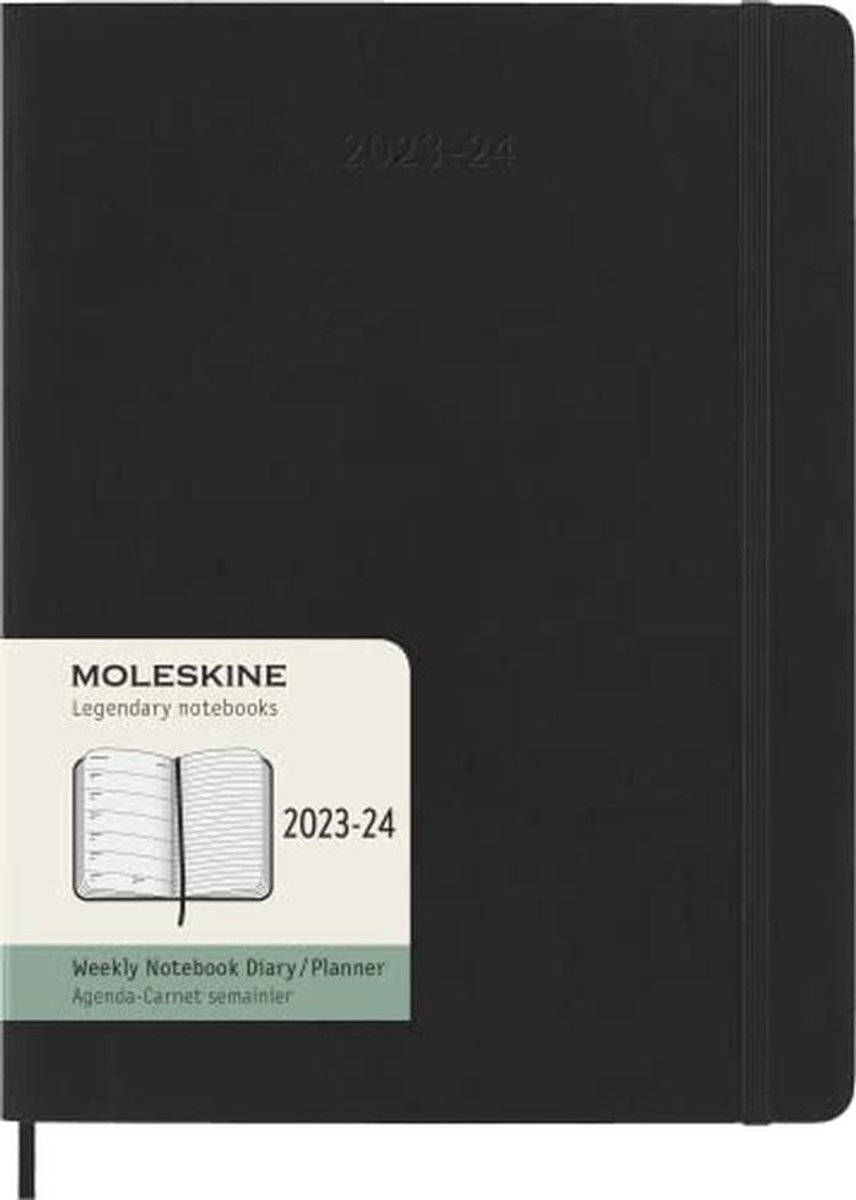 Weekplanner 2023-2024 voor 18 maanden, academisch dagboek, softcover weekagenda, extra groot formaat 19 x 25 cm, kleur zwart