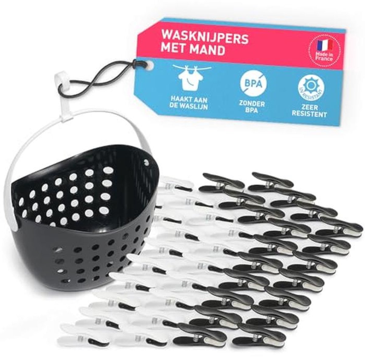 Zachte wasknijpers met mand - 40 stuks - Duurzaam en milieuvriendelijk
