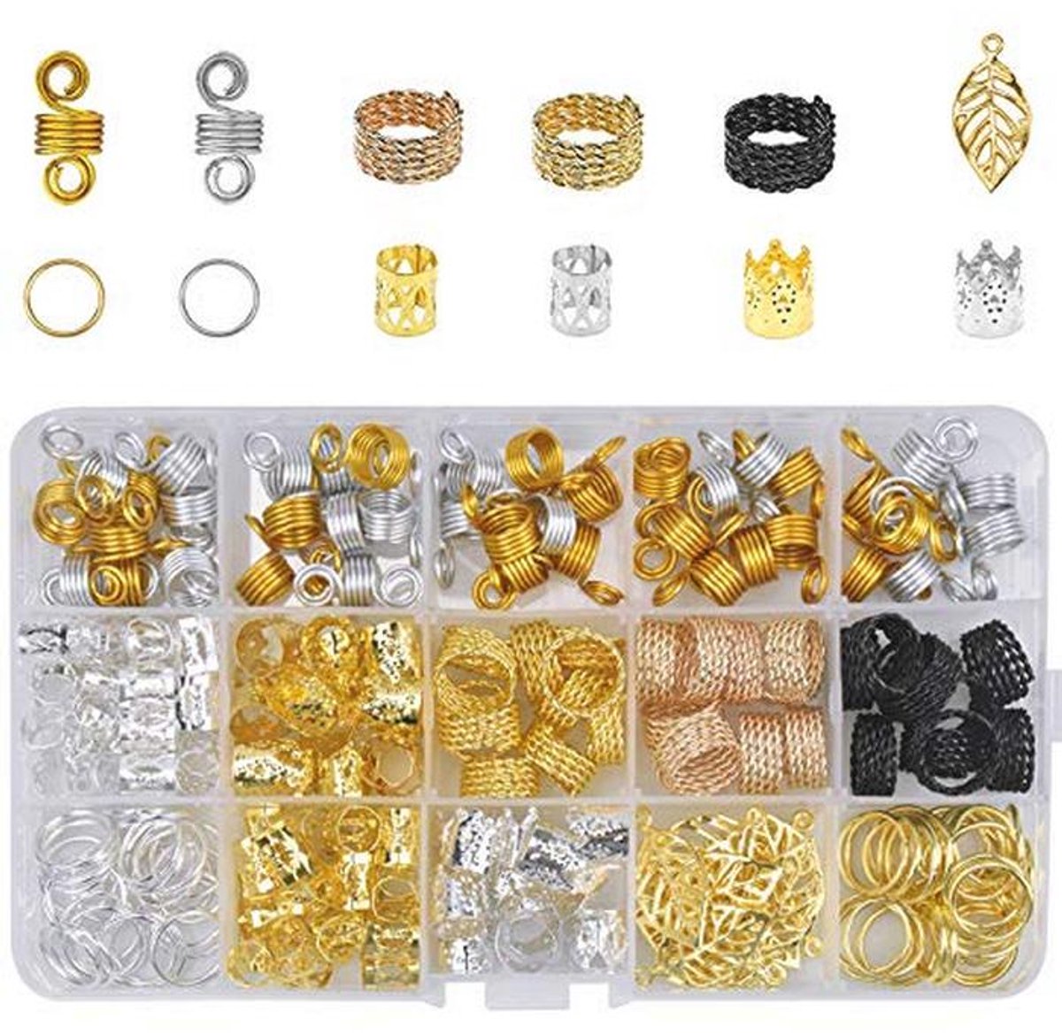 200 Stuks Haar Sieraden Voor Vlechten - Versieringen, Haarclips en Opslagdoos