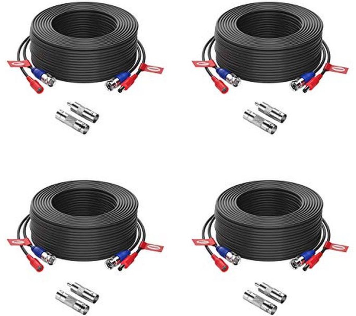 Anlapus 4X 30 Meter Video Power Cable BNC DC Extension Cable for CCTV Security Camera DVR System