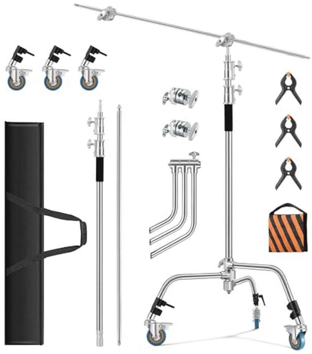 Verstelbare C-stand 3,3 m voor studiofotografie met softbox en verlengarm