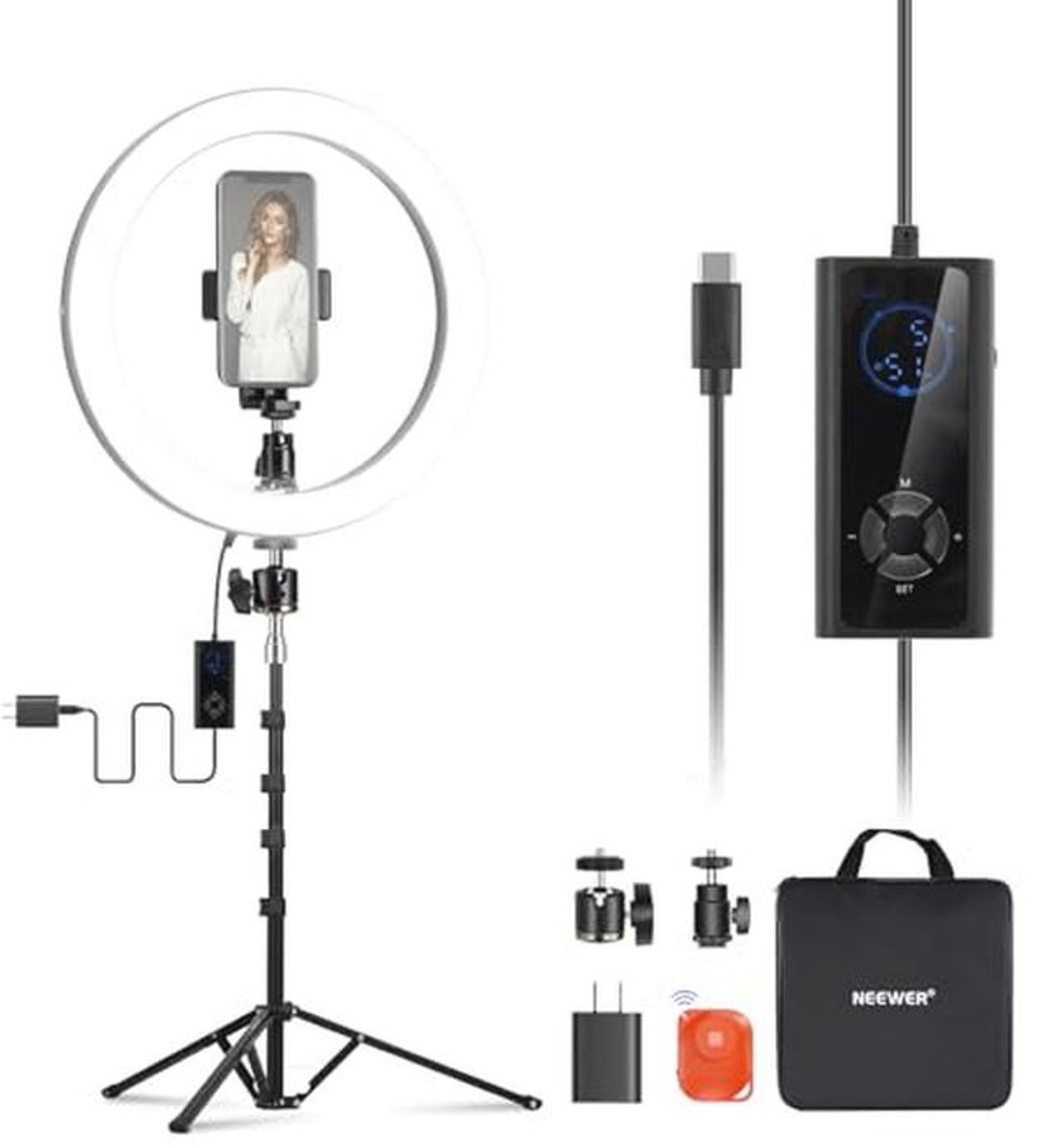 Ringlicht voor Telefoon - 12 Inch LED met Statief, Tweekleurig, Instelbare Kleurtemperatuur voor Make-up en Streaming