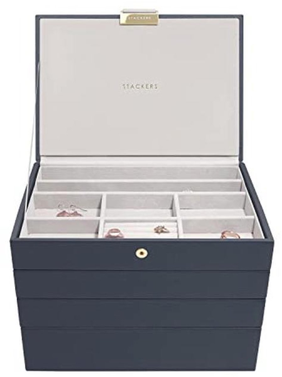 Marineblauwe Juwelendoos Set van 4 – Perfect voor Sieraden Organisatie