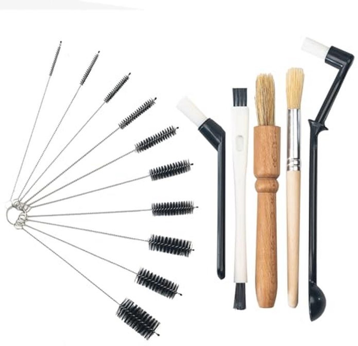 Koffiemachine Reinigingsborstel Set met Houten Handvat 15 Stuks