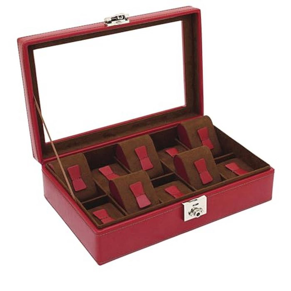Slotbare horlogekoffer voor 10 horloges met glazen deksel en velours voering