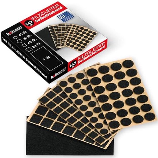 Adsamm® / 32 x Lamellenstopfen mit Filz/Schwarz/ø 8-9 mm/Rund/Möbelgleiter für Stahlrohrstühle