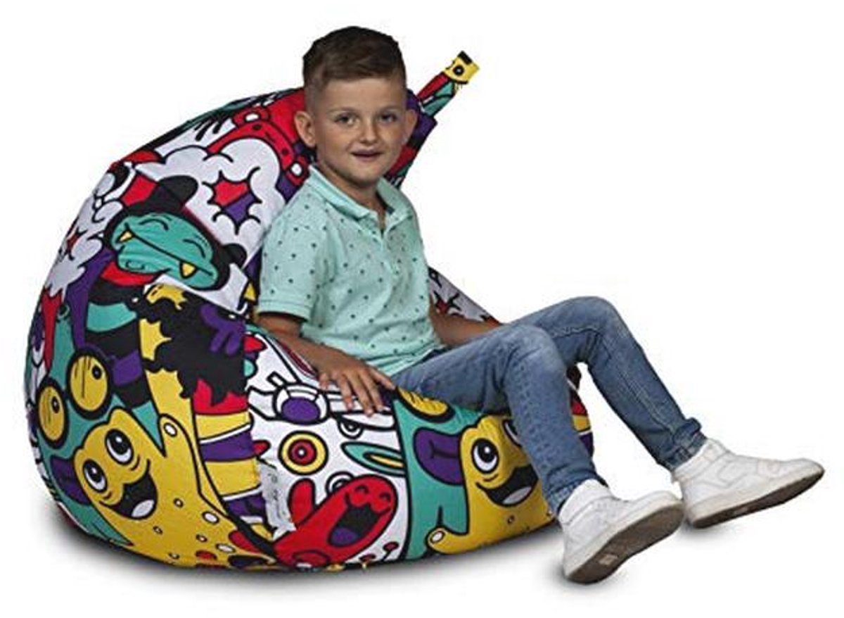 Ecopuf Oscar Modern - Bean Bag for Children, Armchair Stool Bean Bag with Filling, Lounger Puff Seat Modern Polyester, Water Resistant - 90x110cm - Colorful Strip Dg50