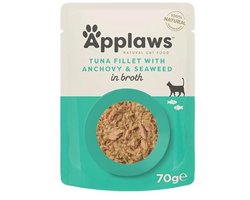 Natuurlijk Nat Kattenvoer - Tonijnfilet met Ansjovis in Bouillon - 70 g Zak (12 Stuks)