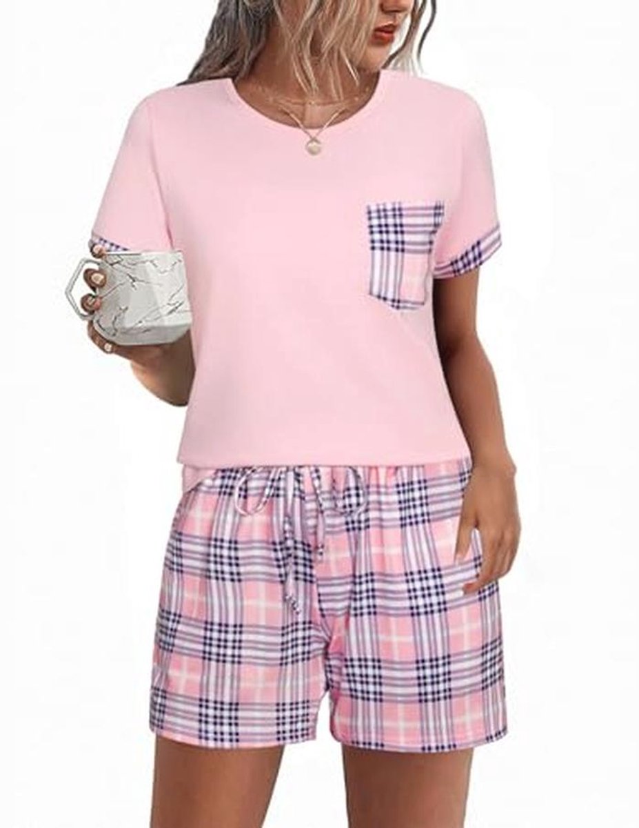 Damespyjamasets Korte Mouwen Katoenen Loungewear Tweedelig met Zakken
