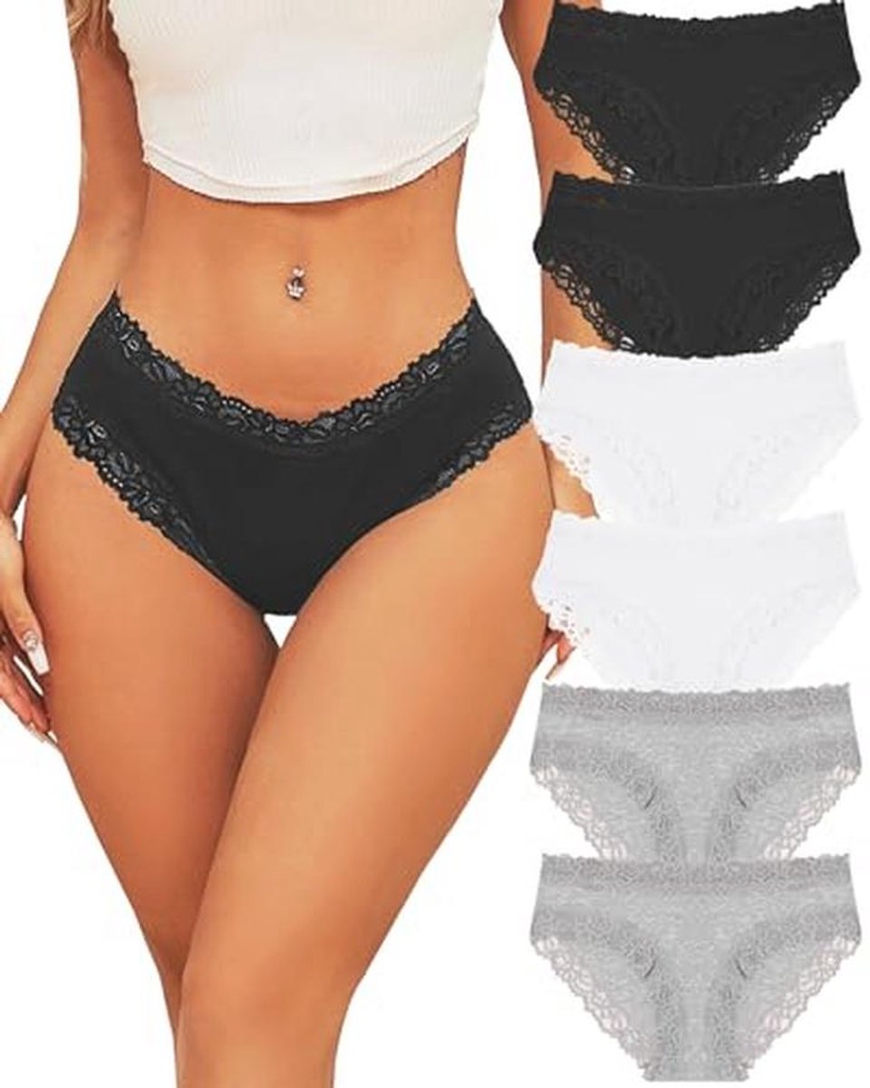Set van 6 Katoenen Ondergoed voor Dames – Braziliaanse Slips en Hipsters in S-XL