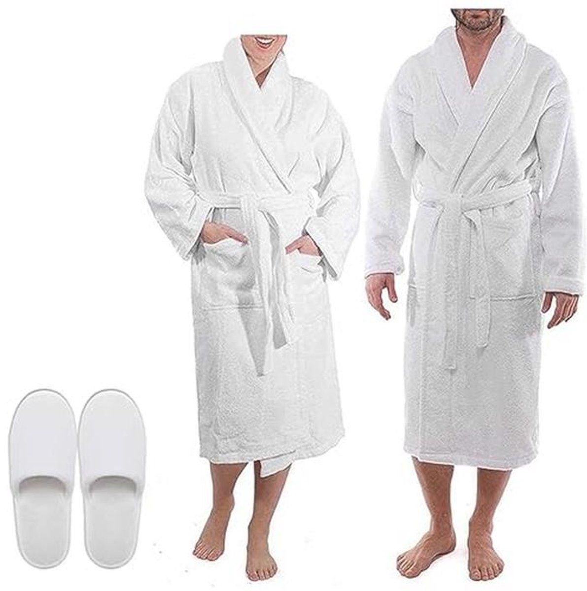 100% Egyptisch Katoenen Badstof Badjas - Uniseks M | Ochtendjas van Hotel- en Spa-kwaliteit - Terry Wit
