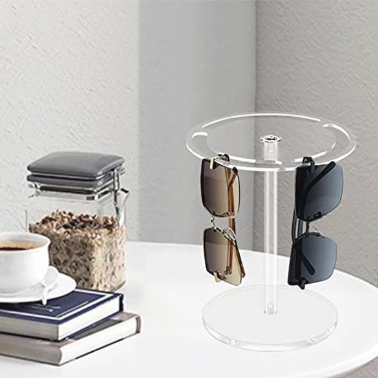 Zonnebril Houder Stand met 360 Roterende Brillen Display Rack - Helder Glas Tafelblad Organizer — afbeelding 3