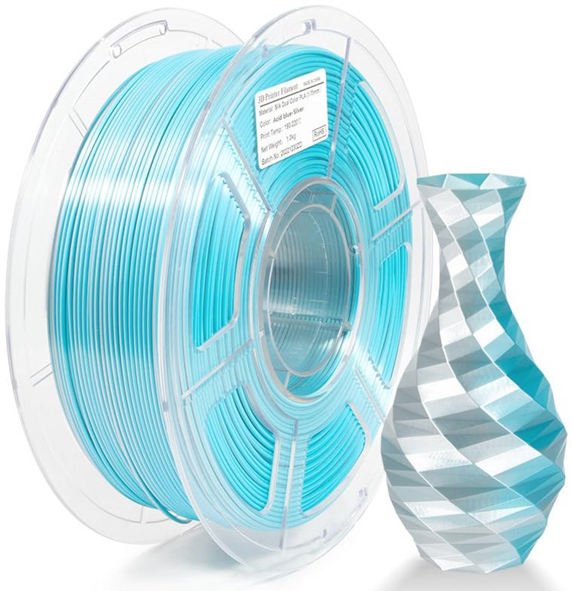 Dubbel Zilverblauw Zijden PLA-Filament 1,75 mm - 3D Printer Filament met Kleurwissel Effect - 1 kg