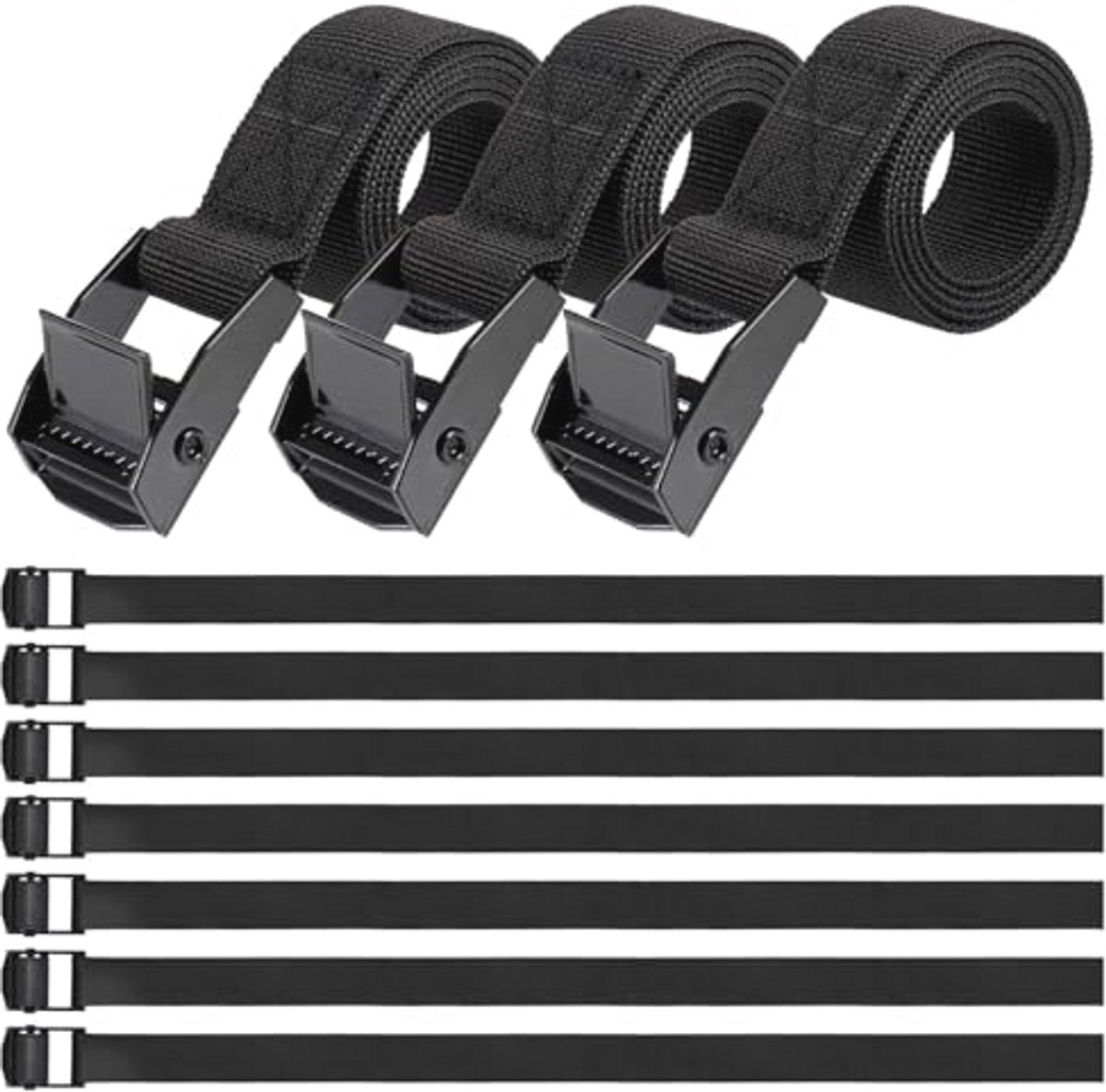 Stevige Sjorbanden met Nokgesp - 10 Stuks Roestvrije Bevestigingsbanden voor Motorfietsen, Fietsen en Bagage (65 x 2,5 cm)