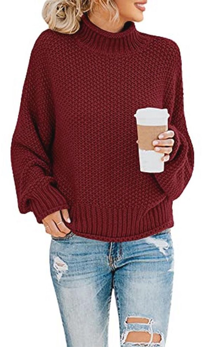 Damestrui met col, oversized vleermuisvorm, lange mouwen, losgebreid