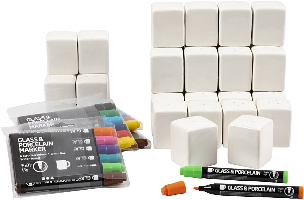Peper en Zout Stelletjes van Witte Porselein - Zelf te Decoreren met Porselein Stiften - Afmetingen 5x5x6 cm - Set van 24 Stuks voor Creatieve DIY Projecten