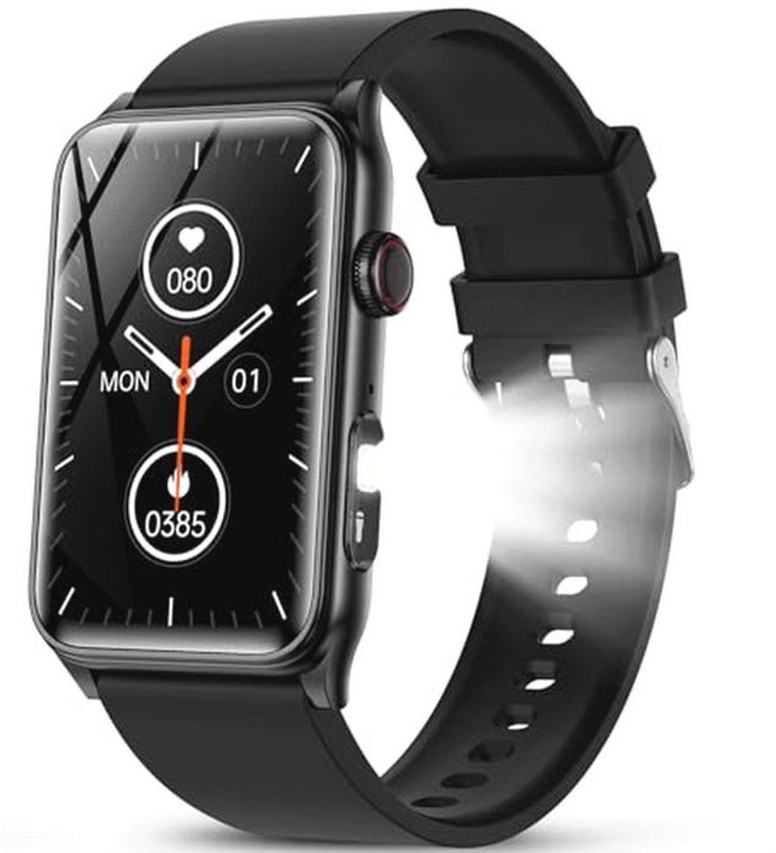 Smartwatch voor Heren met LED Zaklamp en Fitnesstracker - 1,57 Inch Gezondheid Monitor met Bloeddruk, Slaap, SPO2 en Hartslagmeter - 130+ Sportmodus