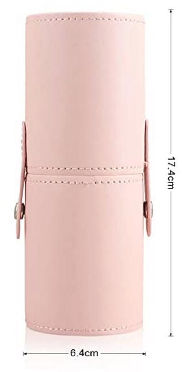 Roze Make-up Borstel Houder PU Leer - Cosmetische Organizer met Deksel