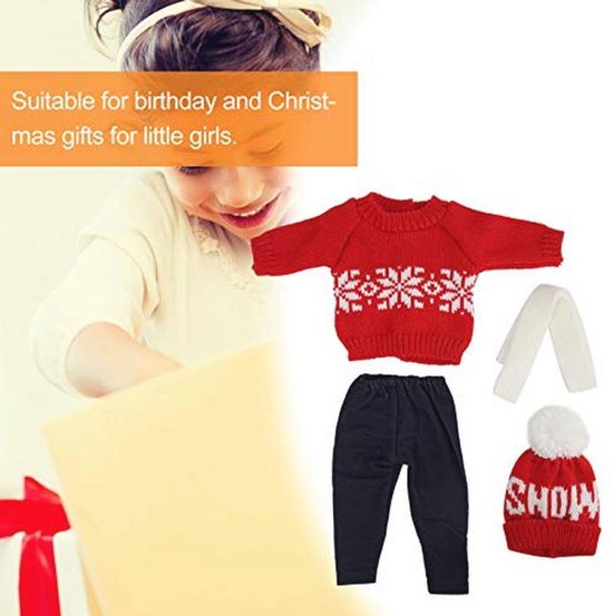 18 Inch Kerst Poppenkleertjes Set voor Meisjes - Trui, Broek, Sjaal en Hoed van Merkloos — afbeelding 4