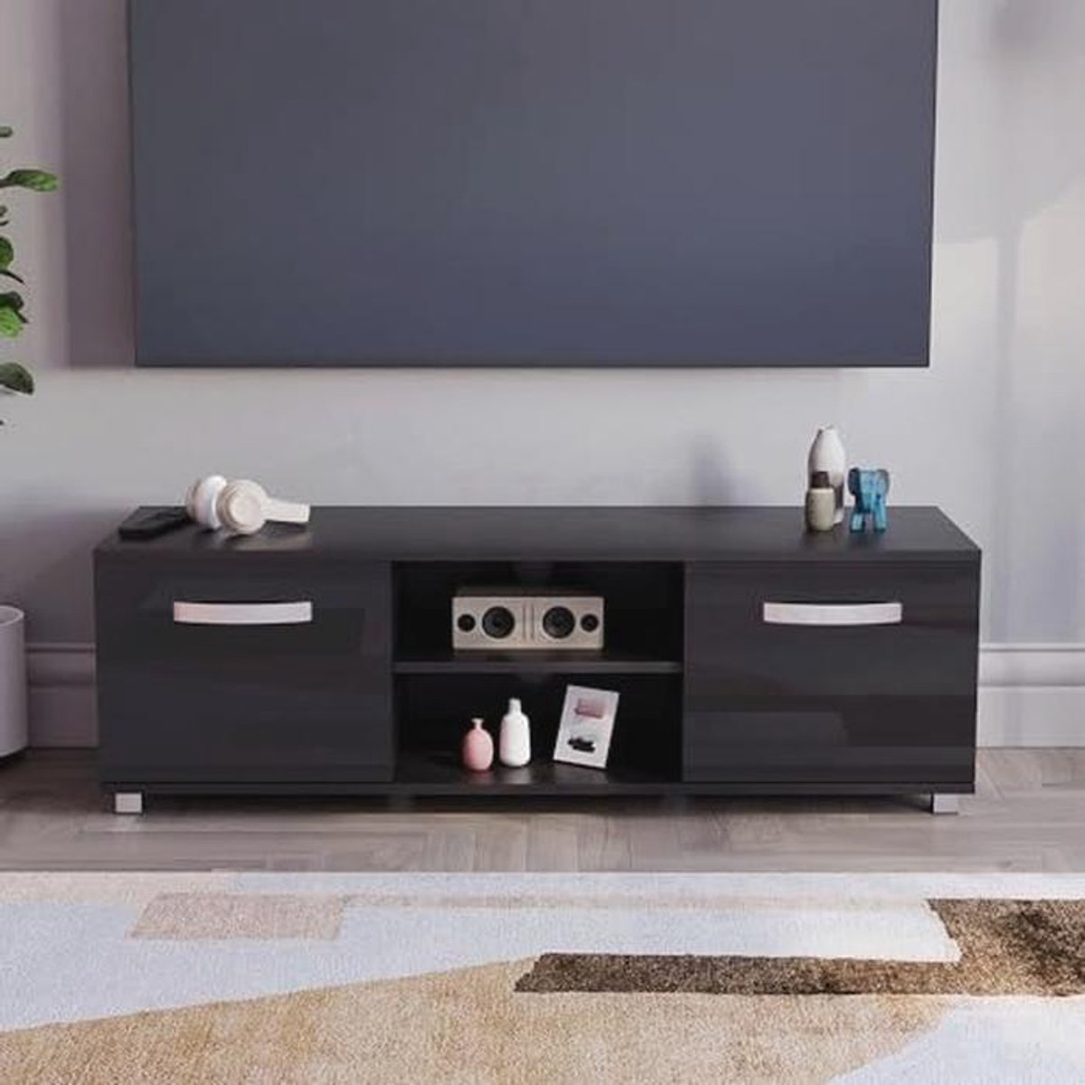 Moderne TV Unit met LED Verlichting - 2 Deuren en Ruime Opslag 120cm