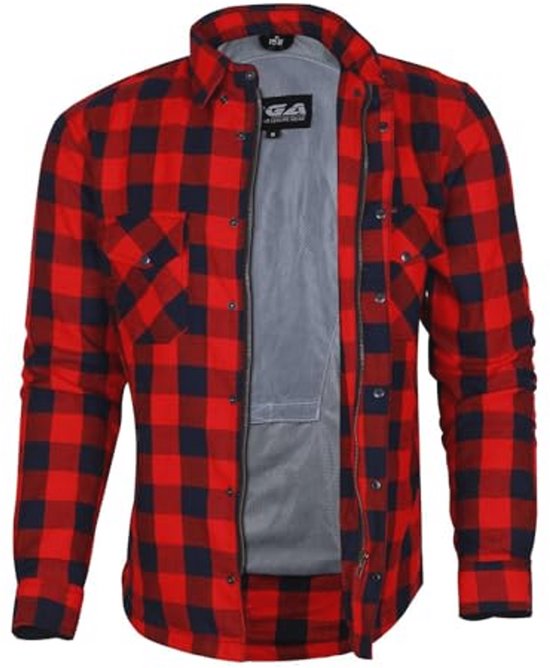Flanellen motoroverhemd met Kevlar-aramide en afneembaar pantser - Rood/Zwart - Maat XL