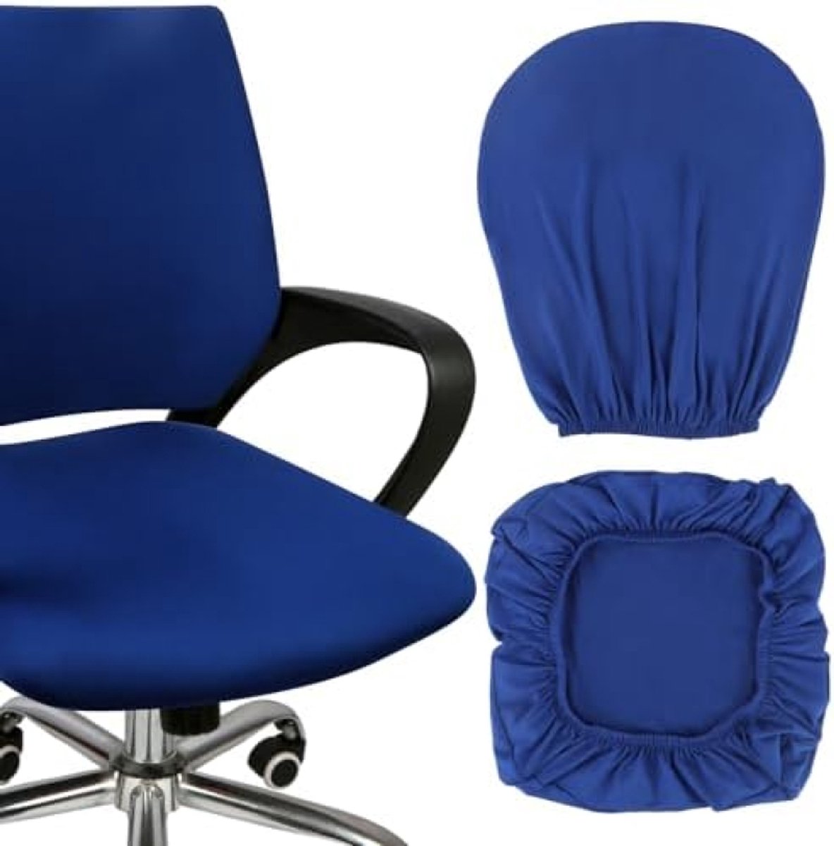 PromoHome Blauwe Bureaustoelhoes Set - Elastisch en Wasbaar