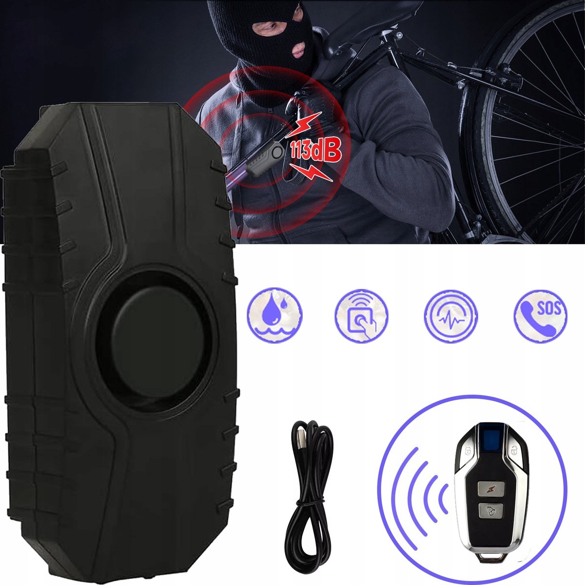 Draadloos Fietsalarm met Afstandsbediening - 113 dB Geluid