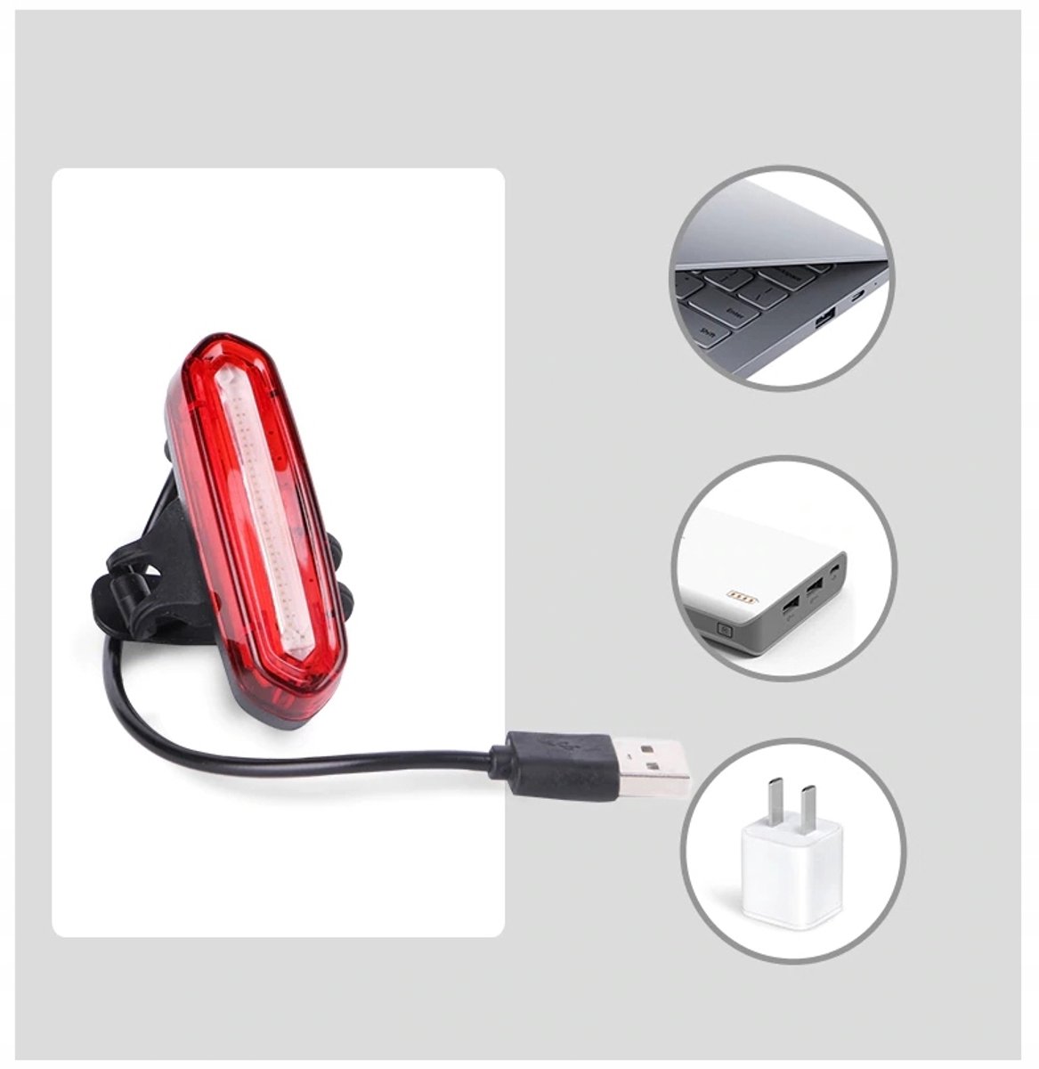 Fietslamp Achter LED COB 120lm USB Oplaadbaar - Krachtig Rood Licht